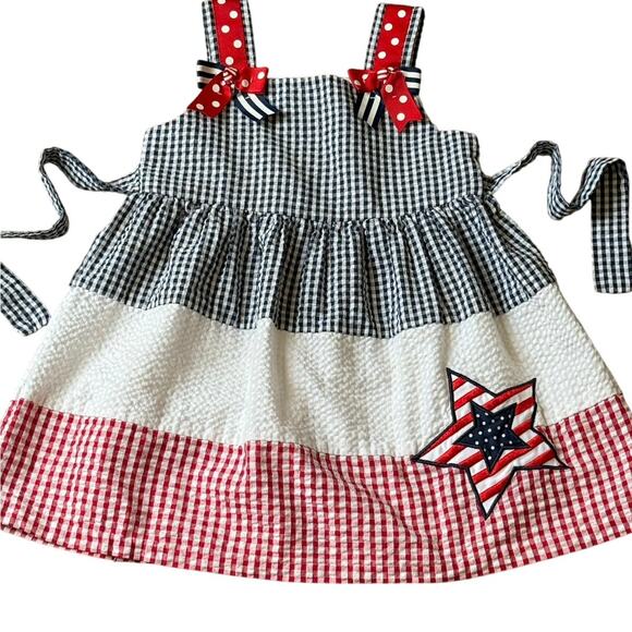 Counting Daisies 2T Red White Blue Gingham Seersucker Patriotic Flag Dress - Picture 7 of 7